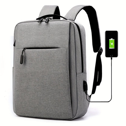 1pc Lightweight Business Laptop Backpack, 33.02/35.56/38.1 cm Computer Bag with USB Charging Port, Adjustable Straps, Zipper Closure, Polyester Lining, Wet Wipe Clean, Black Fabric Travel & Student Bookbag for Men and Women,