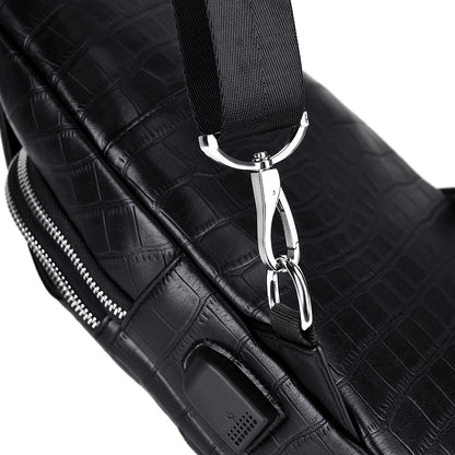 HUABUPS Men'S Black Crossbody Bag with USB Charging Port, Adjustable Strap & Multiple Compartments - Durable Business Travel Sling Bag for Daily Commute, Work, and Travel, Travel Backpack, Work Essentials Carrier, Textured Fi