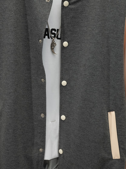 Men's Casual Baseball Jacket & Pants Set - Color Block, Polyester, Button-Up with Belt Detail for Spring/Fall