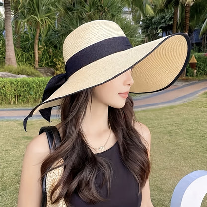 Women's wide-brim bow hat, suitable for all four seasons, foldable and breathable versatile cap