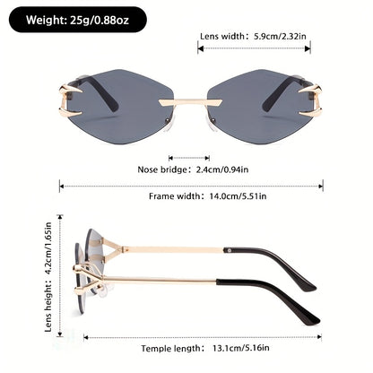 1pc Frameless Rhombus Polygonal Fashion Glasses - Retro Style Irregular Lens Design, Black & Golden Unisex Fashion Eyewear for Photography Props, Birthday Gifts, Valentine’s Day, Lunar New Year, Mardi Gras (132-138mm)