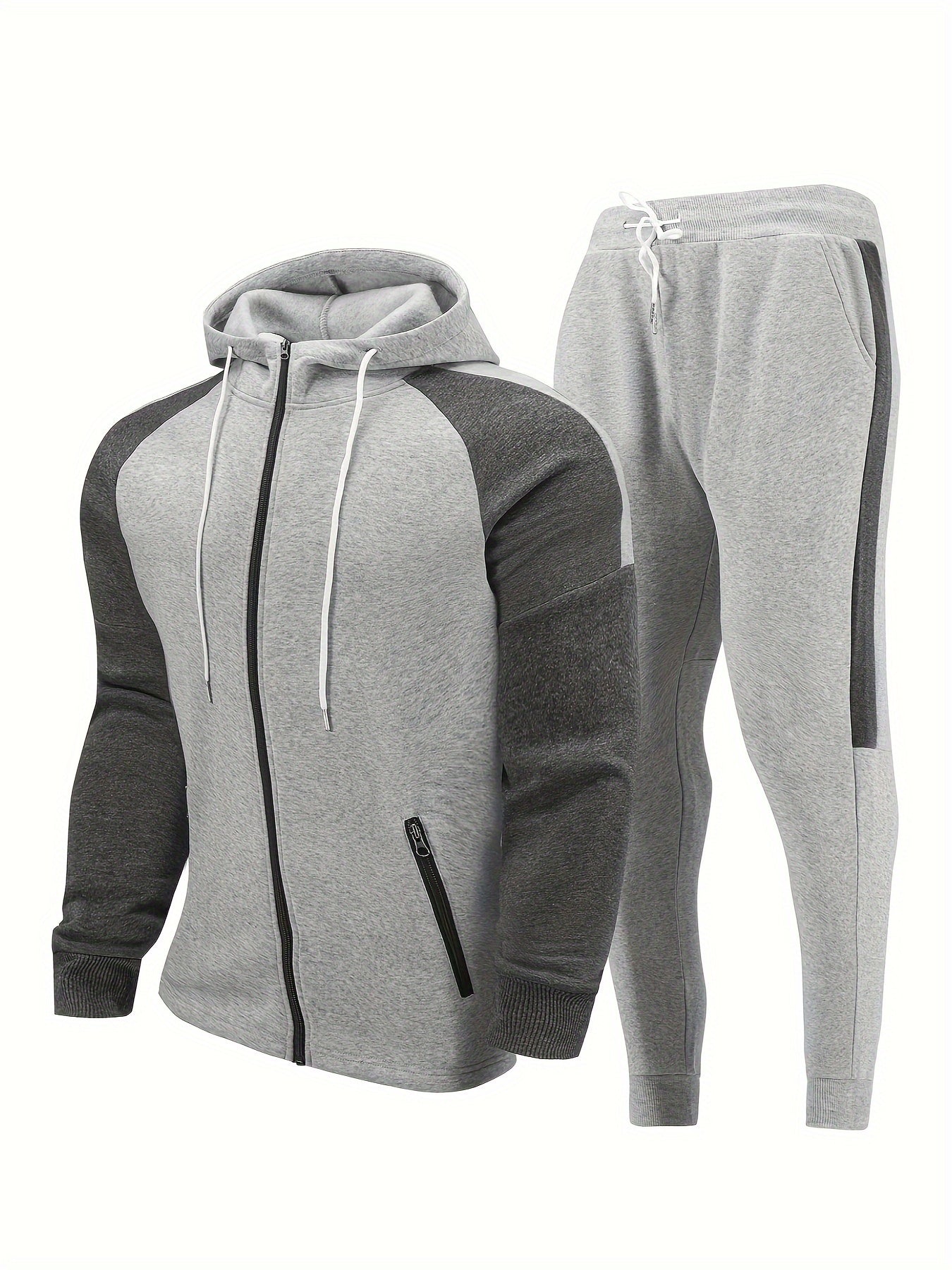 Classic Men's Athletic 2Pcs Color Block Tracksuit Set Casual Full-Zip Sweatsuits Long Sleeve Hoodie And Jogging Pants Set For Gym Workout Running