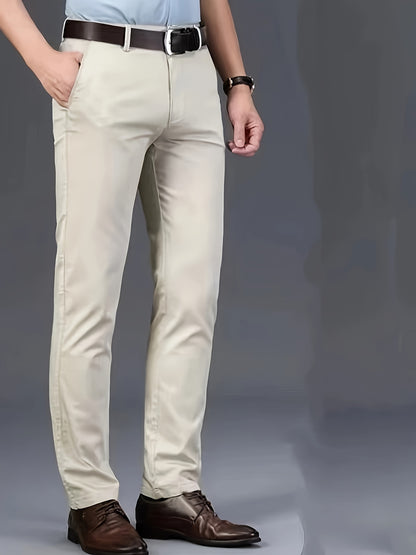 Classic Design Dress Pants, Men's Formal Solid Color Stretch Dress Pants For Business And Formal Occasions