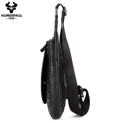 HUMERPAUL Men'S Casual Brown Leather Crossbody Bag with Alligator Print - Adjustable Strap, Multi-Compartment, Everyday Commute Shoulder Bag, Everyday Bag | Casual Style Bag | Adjustable Strap Bag