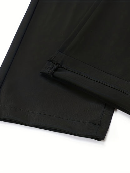 Men'S Classic Black Dress Pants - Nylon Blend, Straight Leg, Straight Leg Pants for Business Occasions