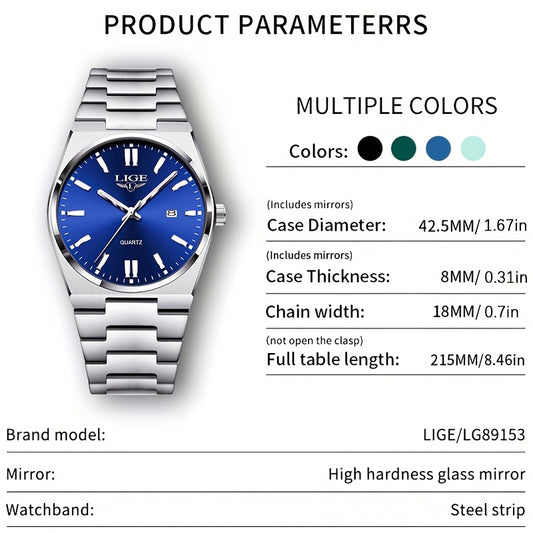 LIGE Stylish Vintage Design Women'S Quartz Timepiece Classic Date Quartz Watch for Men with Luminous Features