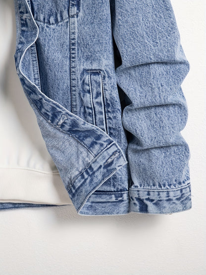 Men's Denim Jacket, Turn-Down Collar, Regular Fit Classic Design Denim Coat For Spring & Autumn