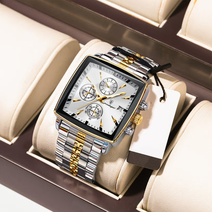 POEDAGAR Men's Stainless Steel Luminous Watch - Blue Dial Chronograph, High Quality Quartz Movement with Date Calendar, Golden-Tone Accents for Business Casual & Casual Attire, Formal Accessory, Stylish Accessory, Refined Cra