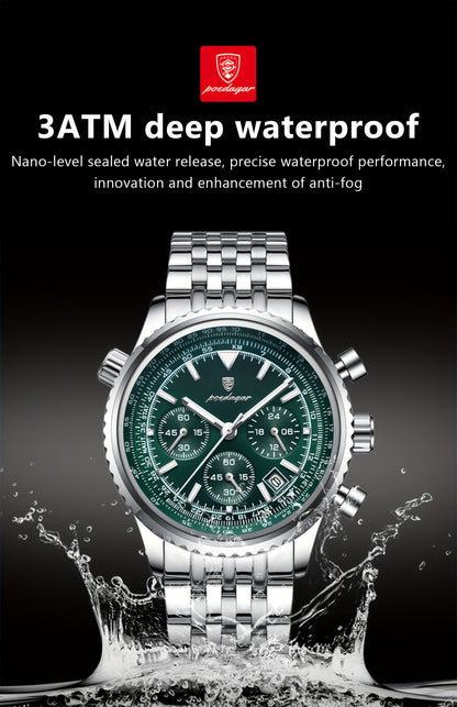 Berda Tomato Business Dominant High-end Luxury Stainless Steel Watch Waterproof Luminous Calendar Quartz Men's Watch, POEDAGAR