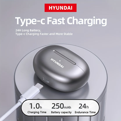 HYUNDAI 2024 Earbuds - High-Resolution Sound Quality, Dual AAC & SBC Decoding, New 5.3 Chip for Enhanced Connectivity, Intelligent Noise Cancellation, Smart Control, Comfortable Fit, Long Battery Life, Auto-Pairing, and Clear