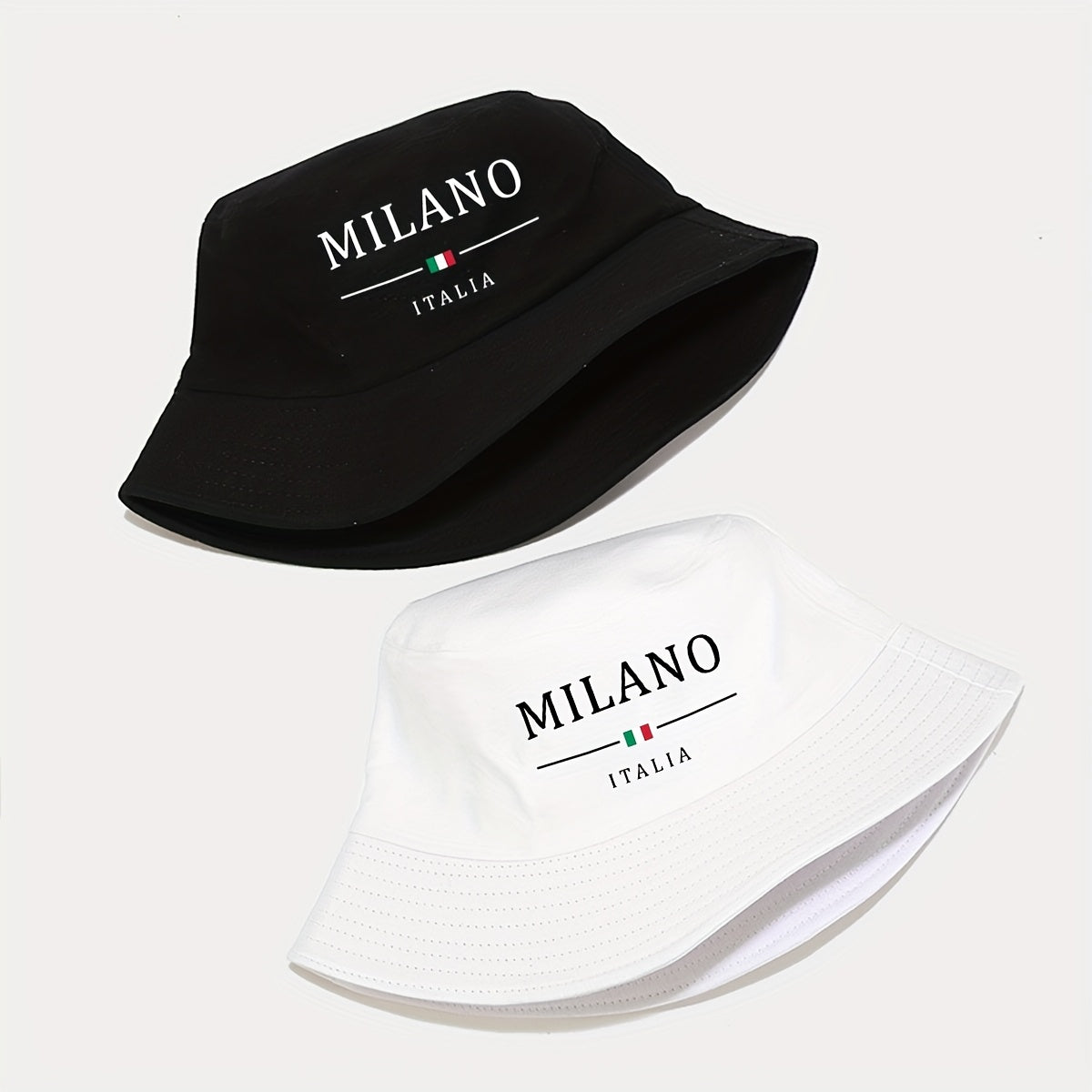 1pc MILANO ITALY Printed Bucket Hat - Lightweight Breathable Sun Hat with Italian Flag Design, Foldable Fisherman Cap for Men & Women, Outdoor Sports Travel, Spring Summer (Black/White), Vacation Headwear