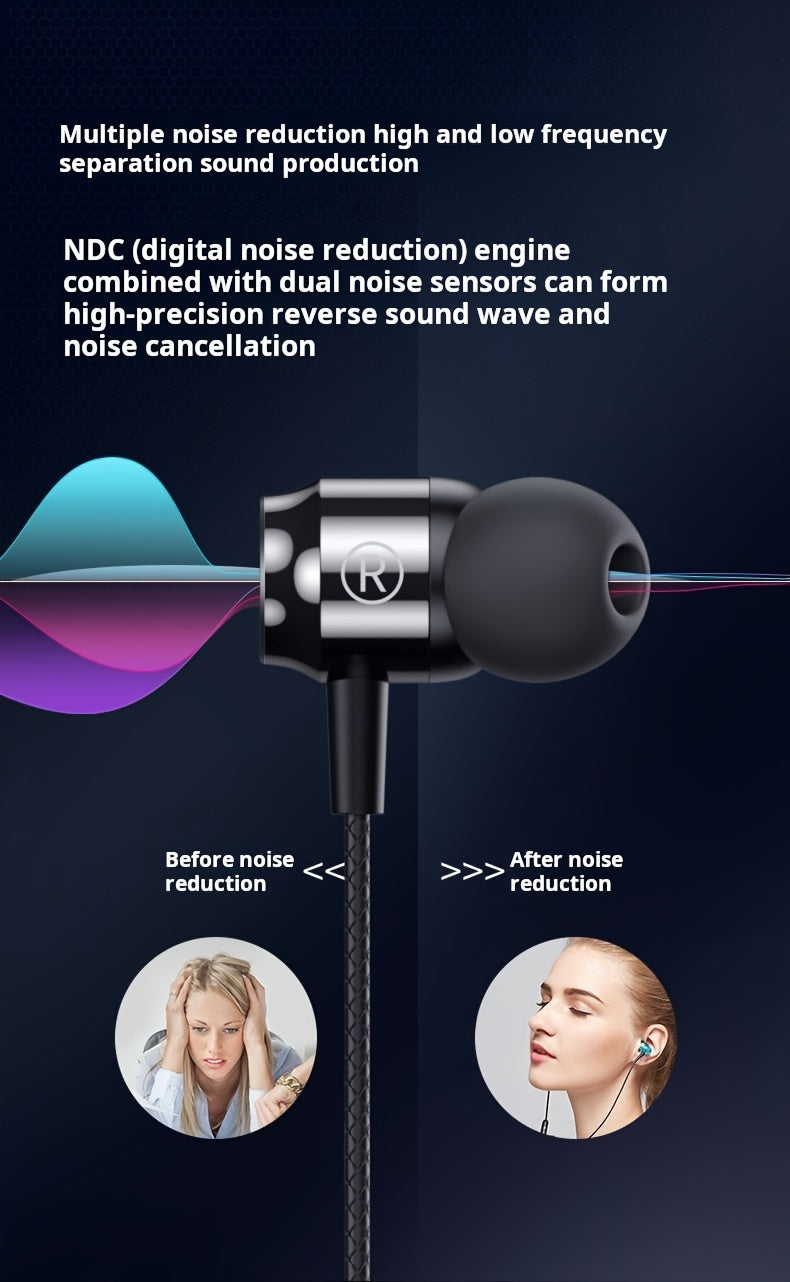 1pc Aluminum Wired Headphones with Mic, HiFi Bass, Noise Cancelling Voice Call, Push Button Volume Control, Non-Waterproof, 3.5mm & Type-C Jack, for Mobile Phones, Computers, Gaming, Karaoke - Ideal Gift for Men and Women, He