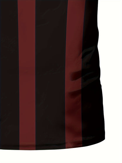 Striped Patchwork Design Pattern Print, Men'S Sports Fashion, Geometric Print High Elasticity Tight Fit Short Sleeved Round Neck T-Shirt, Summer Fitness, Training And Fitness Wear Quick Drying Sports Top with Coolness