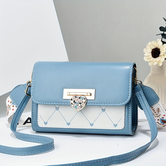 Chic Versatile Women’s Shoulder Bag with Cute Heart Pattern - Adjustable Strap, Magnetic Closure, in Pink, Green, Blue, Black, Casual Crossbody Bag | Playful Heart Design | Decorative Zipper Charm