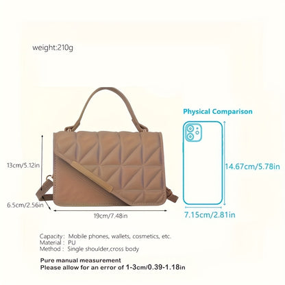 1pc Stylish Black Quilted Crossbody Bag with Magnetic Clasp & Adjustable Strap – Elegant -Pattern Design for Everyday Use, Work, and Outings, Small Crossbody Bag
