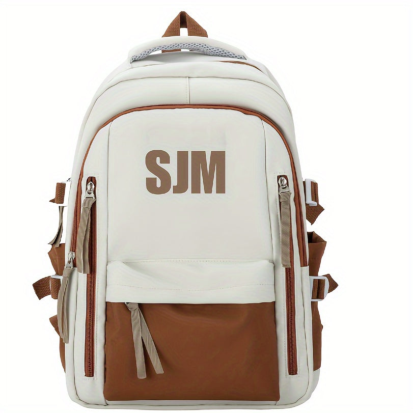 Stylish Unisex Nylon Backpack - Durable Casual Travel & School Bag with Adjustable Straps, White & Blue Design, Lightweight and Spacious for Everyday Use, School Backpack | Contrast Strap Design | Polyester Lined, Travel Back