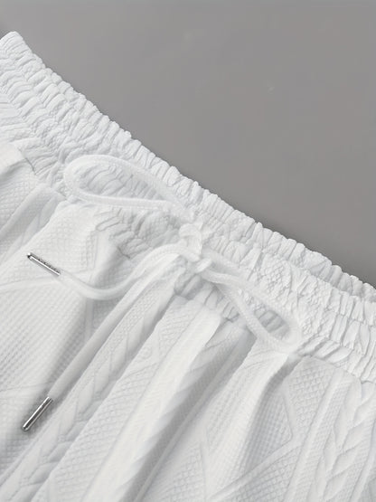 Men'S Textured Round Neck Short Sleeve Pullover & Woven Pants Pajama Set - Brown, Casual Home Wear with Drawstring Waist, Summer Comfort, Everyday Pajamas | Casual Style | Comfortable Fit, Pajamas