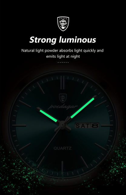 POEDAGAR best-selling waterproof luminous calendar stainless steel quartz wristwatch high-end business fashion trend young Men's watches.