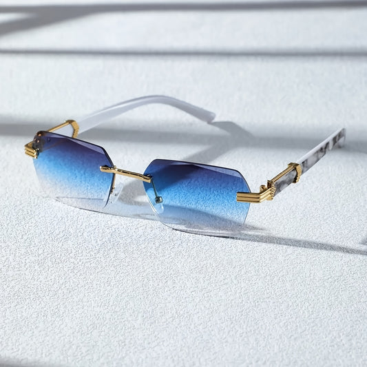 1pc Vintage-Inspired Irregular Frame Glasses for Men - Zinc Alloy, Blue Gradient Lenses, Ideal for Holiday Gift & Decor, Everyday Fashion Accessory|Vintageinspired Design|Durable Glasses