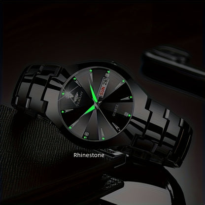 DEBLVE Men's Business Quartz Watch with Luminous Hands, Calendar & Date Display, Stainless Steel Black Dial - Minimalist Luxury Design for Travel, Leisure & Professional Use, Formal Timepiece
