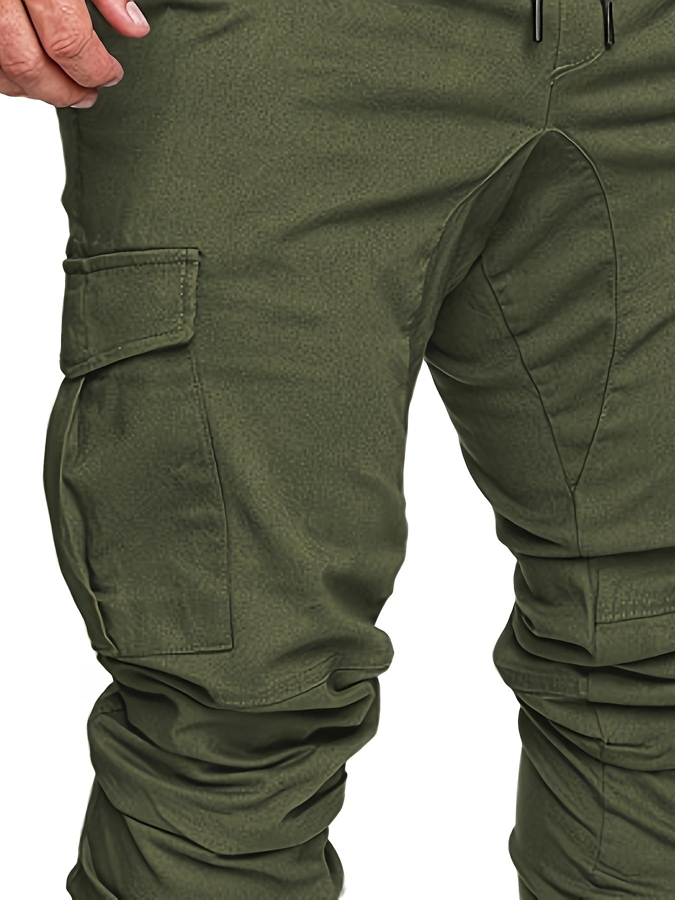 Men'S Casual Cargo Pants, 95% Cotton 5% Spandex, Skinny Fit, Solid Color, Long Length, Woven Fabric, Non-Stretch, with Pockets, 215g/m² Weight