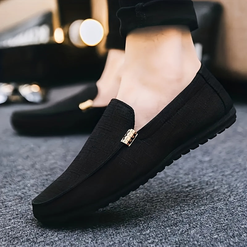 Canvas Loafers - Slip-On Shoe Style with Golden Emblem, Comfortable Non-Slip Sole, Suitable for Driving & Daily Office Use