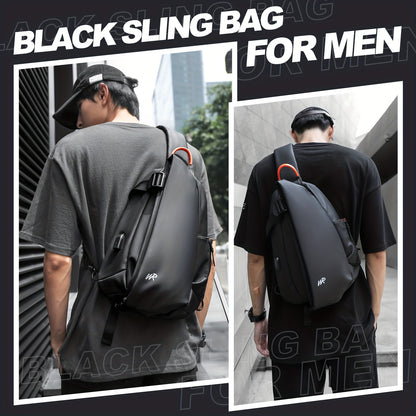 Men'S Casual Sling Bag - Trendy Black Crossbody with Adjustable Strap, Multiple Compartments for Travel, School & Daily Use, Lightweight & Stylish Design, Travel Bag
