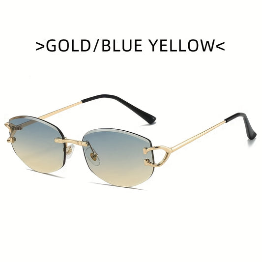 Photochromic frameless fashion glasses European and American fashionable for men and women using metal eyeglass hinges PC lenses ladies and gentlemen high-end personality glasses daily trendy versatile holiday party street ph