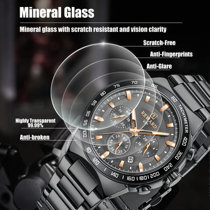 Men's Chronograph Sports Watches with Light, Stainless Steel and Quartz VIP