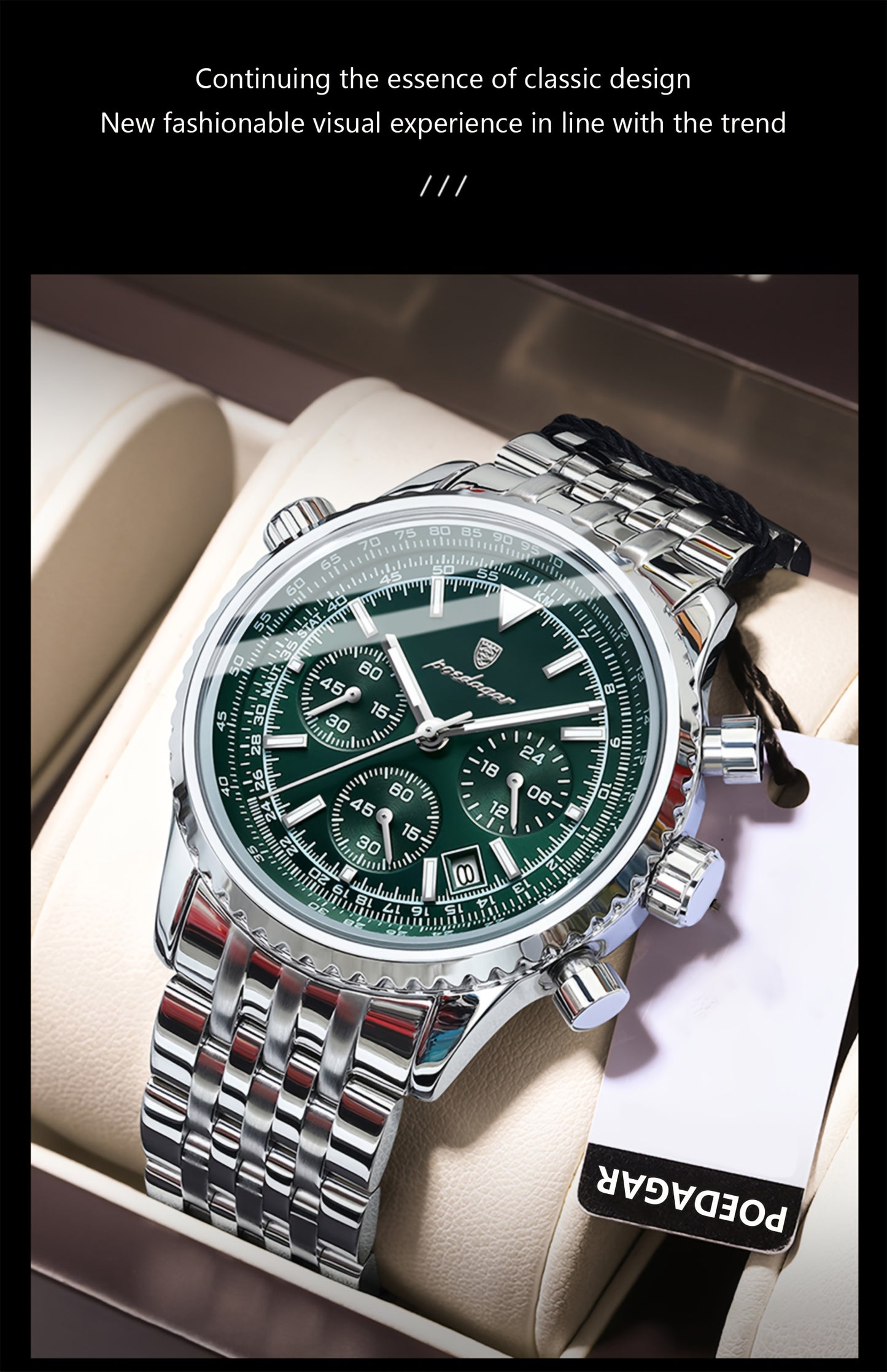 Berda Tomato Business Dominant High-end Luxury Stainless Steel Watch Waterproof Luminous Calendar Quartz Men's Watch, POEDAGAR
