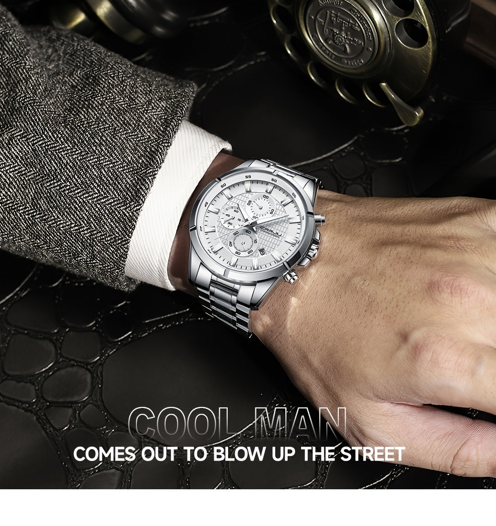CRRJU Men's Watch Fashion Luxury Multifunctional Stainless Steel Quartz Watch