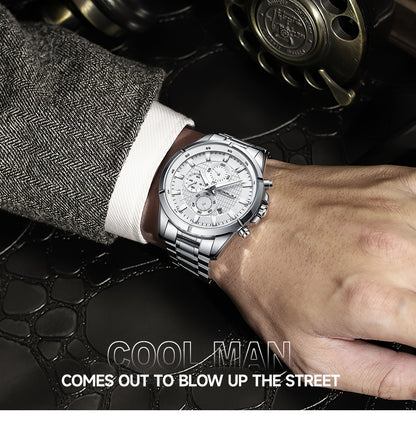 CRRJU Men's Watch Fashion Luxury Multifunctional Stainless Steel Quartz Watch
