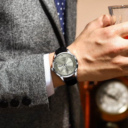 Luxury Leather Strap Men's Watch Waterproof Luminous Calendar Week Wristwatch Simple Business Fashion Sports Men's Watch