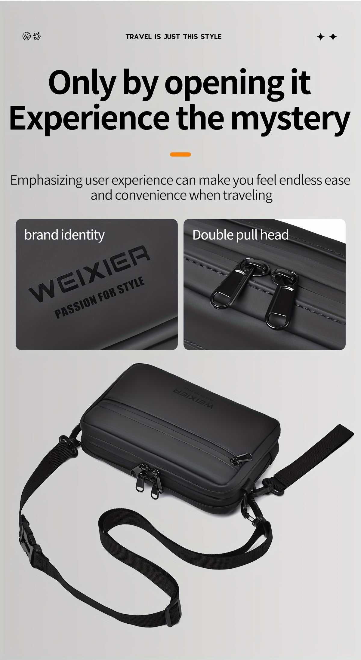 WEIXIER Men's Casual Nylon Handbag - Large Capacity with Adjustable Wrist Strap, Sleek Black for Daily Use, Valentine's Day Gift for Him, Outdoor Bag | Casual Style | Nylon Material