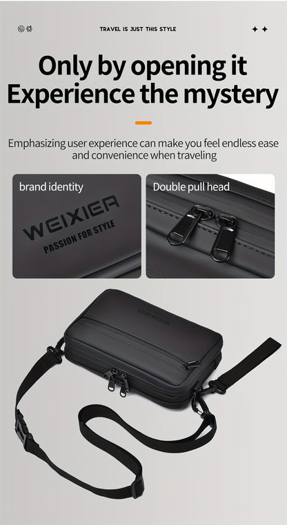 WEIXIER Men's Casual Nylon Handbag - Large Capacity with Adjustable Wrist Strap, Sleek Black for Daily Use, Valentine's Day Gift for Him, Outdoor Bag | Casual Style | Nylon Material