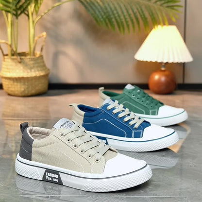 Men'S Breathable Fabric Casual Canvas Shoes, Low-Top Lace-Up Outdoor Sneakers, Trendy Skate Shoes.
