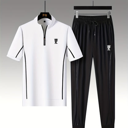 Men's Summer Casual Stand Collar Drawstring Sportswear Set