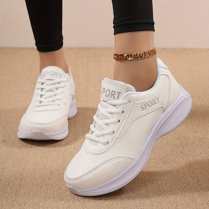 Women's Lightweight Casual Sneakers - Breathable Synthetic Synthetic Leather & Fabric Upper, Cushioned EVA/MD Sole, All-Season Lace-Up Walking Shoes for Work, Travel, Casual Attire - White with Purple Accents, Stylish Athleti