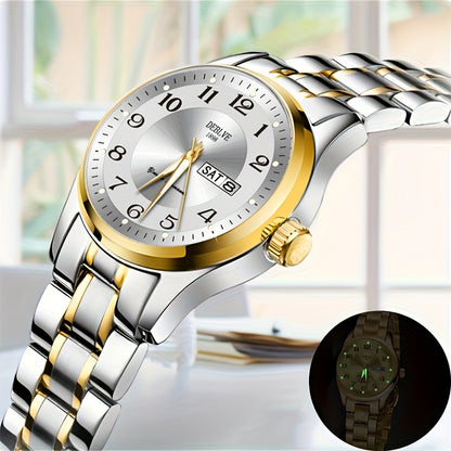 DEBLVE Women'S Ultra-Thin Stainless Steel Quartz Watch - Stylish, Lightweight, IPX7 with Calendar, Luminous Day Display, and Stainless Steel Band - Perfect for Casual Wear, DEBLVE