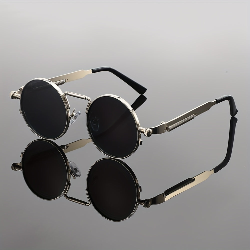 Men's Retro Round Fashion Glasses - Zinc Alloy Frame & Blue-Tinted Polycarbonate Lenses, Y2K Vintage Style for Everyday Fashion, Special Occasions & Holiday Gifts, Vintage Glasses, Trendy Eyewear, Bold Design, Durable Lenses,