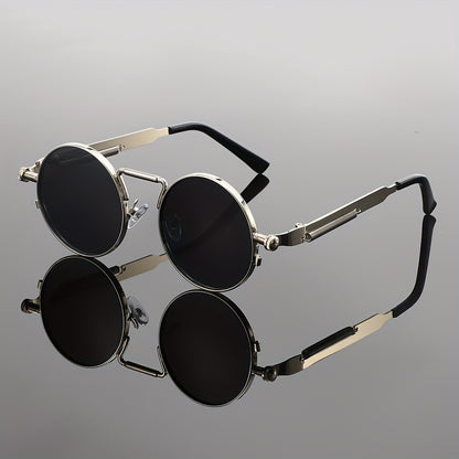 Men's Retro Round Fashion Glasses - Zinc Alloy Frame & Blue-Tinted Polycarbonate Lenses, Y2K Vintage Style for Everyday Fashion, Special Occasions & Holiday Gifts, Vintage Glasses, Trendy Eyewear, Bold Design, Durable Lenses,