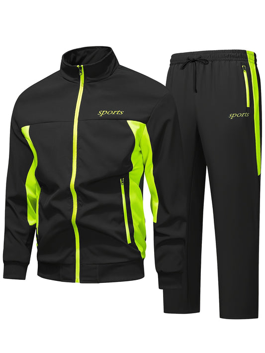 Comfortable Men's Casual Patchwork Sport Suit Jacket and Trousers Tracksuit, Streetwear Set, Casual Sportswear, Sporty Look, Stylish Tracksuit, Quality Stitching, Comfortable Fabric, Twopiece Suit, Matching Outfit, Urban Styl