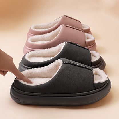 Women's Plush Slip-On House Shoes - Soft Open-Toe Indoor Slippers, Non-Slip Cushioned EVA Sole, All-Season Cozy Lounge Footwear Black/Gray/Beige/Pink/White - Elegant Home Decor Gift for Women, Simple Design, Durable Sole