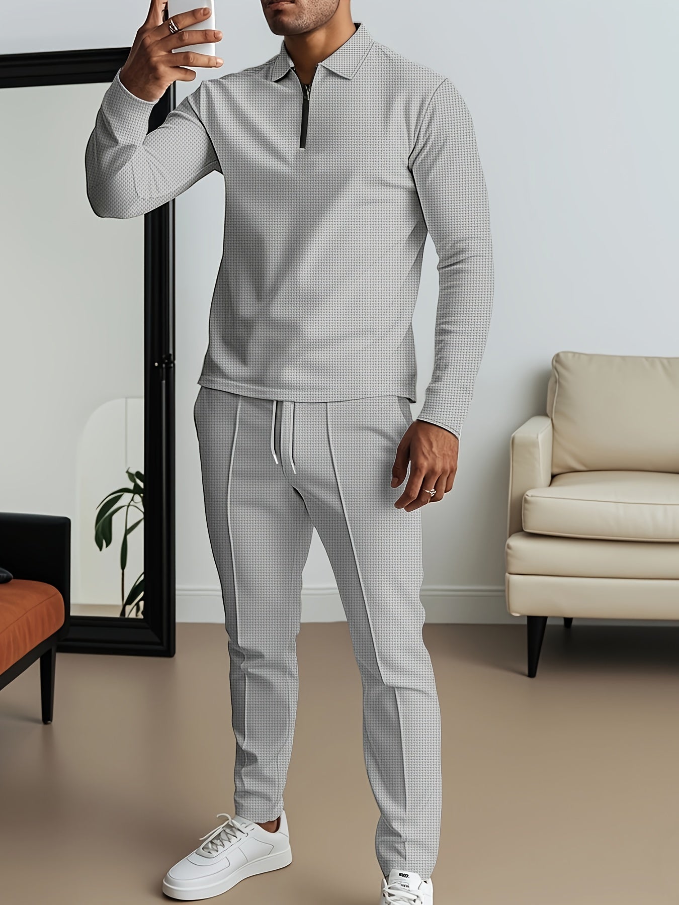 2025 collar half zipper long sleeved two-piece set, collar zipper allows for free breathing, casual pants to wear, knitted fabric is softer, multi color and multi style, Men's solid color is simple and not simple.