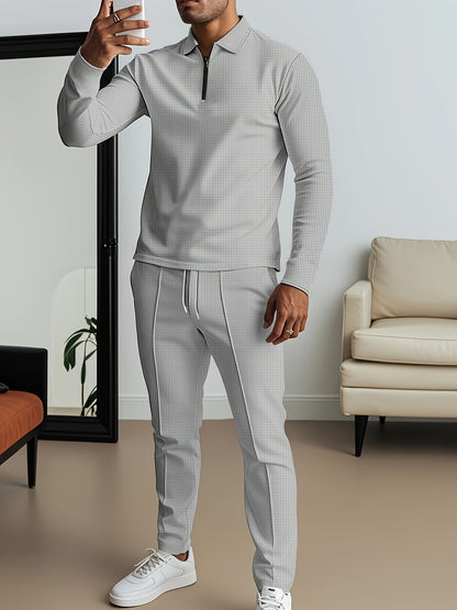 2025 collar half zipper long sleeved two-piece set, collar zipper allows for free breathing, casual pants to wear, knitted fabric is softer, multi color and multi style, Men's solid color is simple and not simple.
