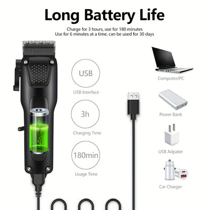 Men's Electric Hair Clipper USB Rechargeable Hair Clipper Beard Trimmer Professional Cordless Hair Cutting Machine Holiday Gift Father's Day Gift