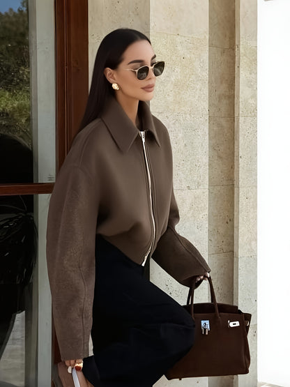 Women'S Short Casual Jacket - Elegant Lapel Collar Windbreaker Coat, All-Season Chic Outerwear for Everyday & Formal Events, Machine Washable H-Silhouette Jacket, Cute Jacket, Versatile Layering Piece, Easy-Care Blend