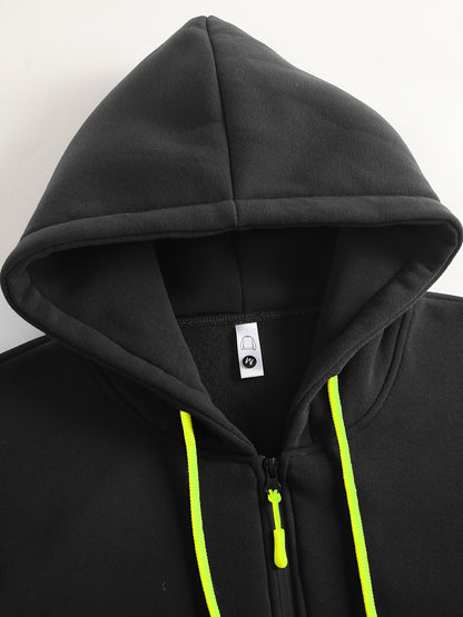 2pcs Men's Solid Color Hooded Long Sleeve Sweatshirt and Jogger Set, Suitable for Spring, Autumn, and Winter Sports Casual Outfit