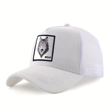 Animal Caps Trucker Hat Men Black Baseball Cap Women White Baseball Cap Men Wolf Trucker Cap Breathable Mesh Summer Baseball Caps Men'S & Women'S Wolf Embroidery Snapback Trucker Hat Fitted Outdoor Sports Adjustable Cap Gorra