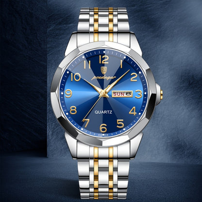 1pc BINBOND Men'S Fashion Watch, Luxury Dual Calendar Quartz Wristwatch, Business Style, Round Alloy Case, Stainless Steel Strap, Water-Resistant, Luminous Pointer Display, Battery Powered, Perfect for Valentine's, Christmas,